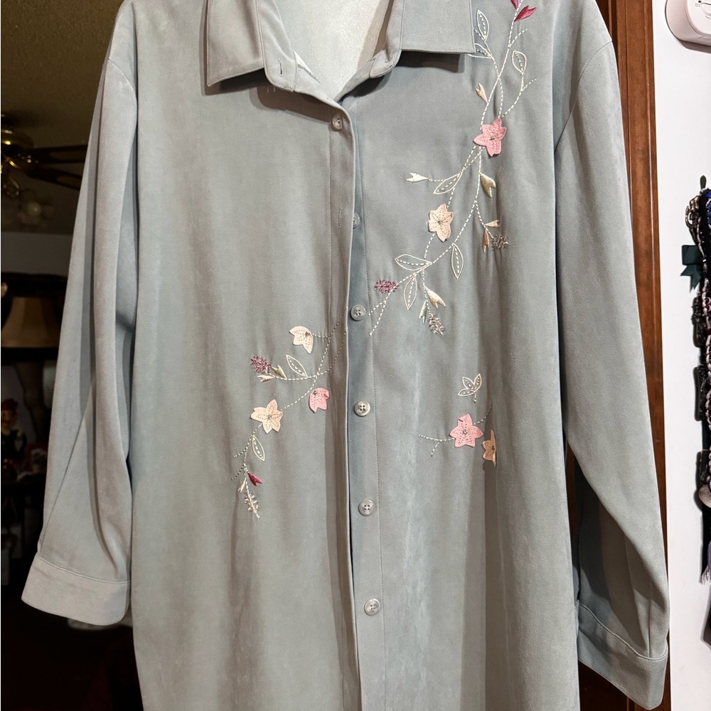 Embroidered Floral Women's Jacket - Green